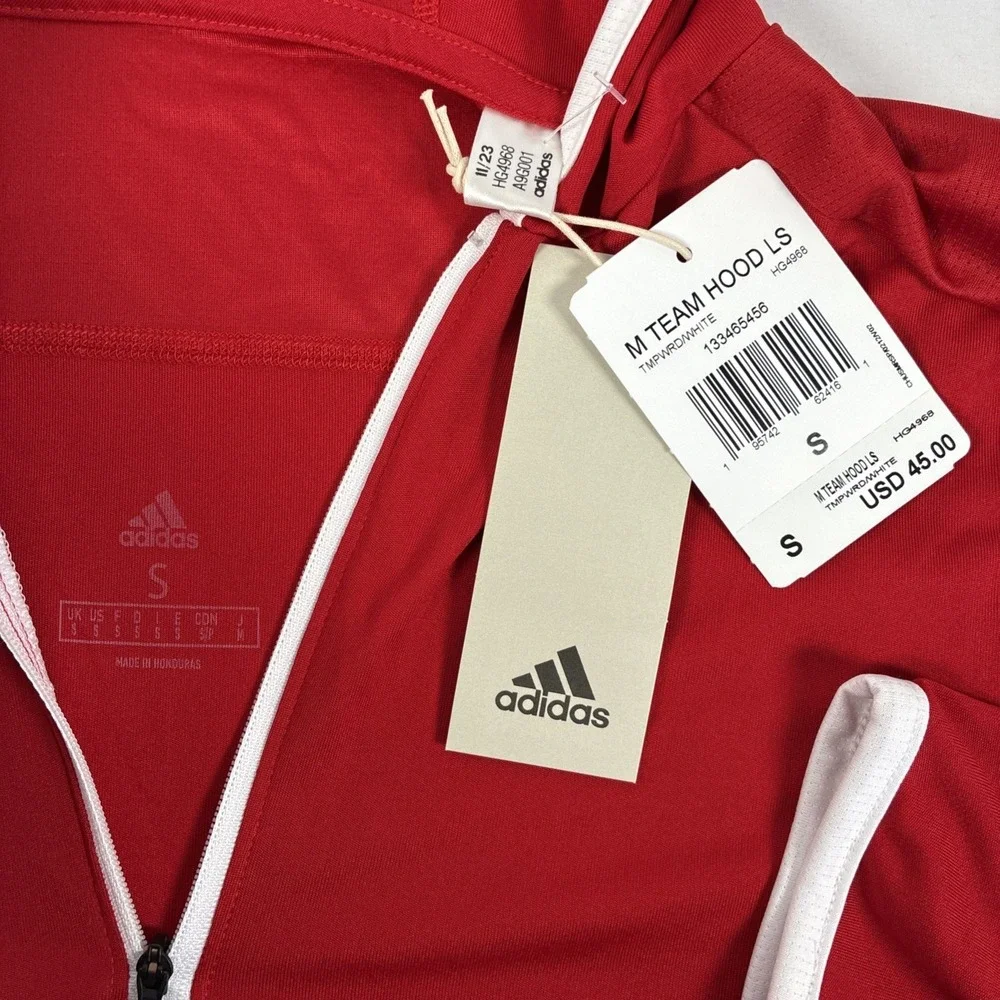 New Mens Adidas Team Hoodie 1/4 Zip Size Small NWT Red White $45 Lightweight